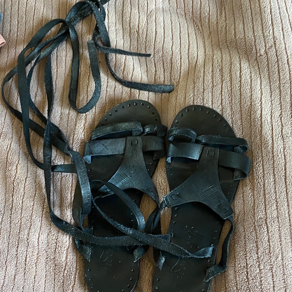 Free People Black Lace-Up Sandals